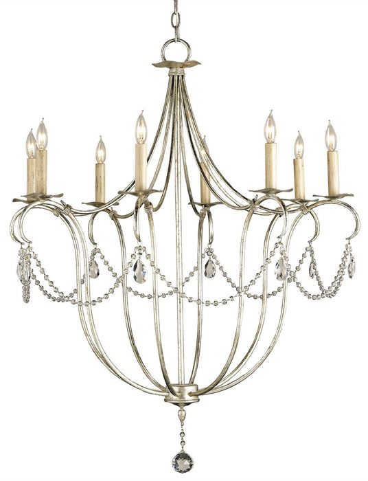Currey and Company - 9891 - Eight Light Chandelier - Crystal Lights - Silver Leaf