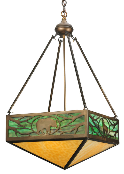 Meyda Tiffany - 120380 - Four Light Inverted Pendant - Lone Bear & Wolf - Antique Copper