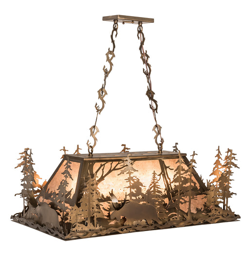 Meyda Tiffany - 65108 - Six Light Oblong Pendant - Moose Through The Trees - Antique Copper