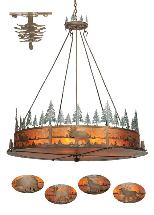 Meyda Tiffany - 99768 - Nine Light Inverted Pendant - Wildlife At Pine Lake - Antique Copper