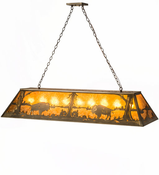 Meyda Tiffany - 30332 - Nine Light Oblong Pendant - Buffalo At Lake - Antique Copper