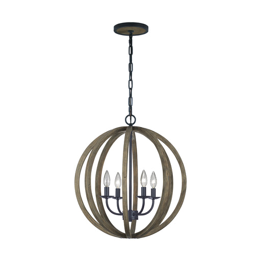 Generation Lighting - F2935/4WOW/AF - Four Light Pendant - Allier - Weathered Oak Wood / Antique Forged Iron