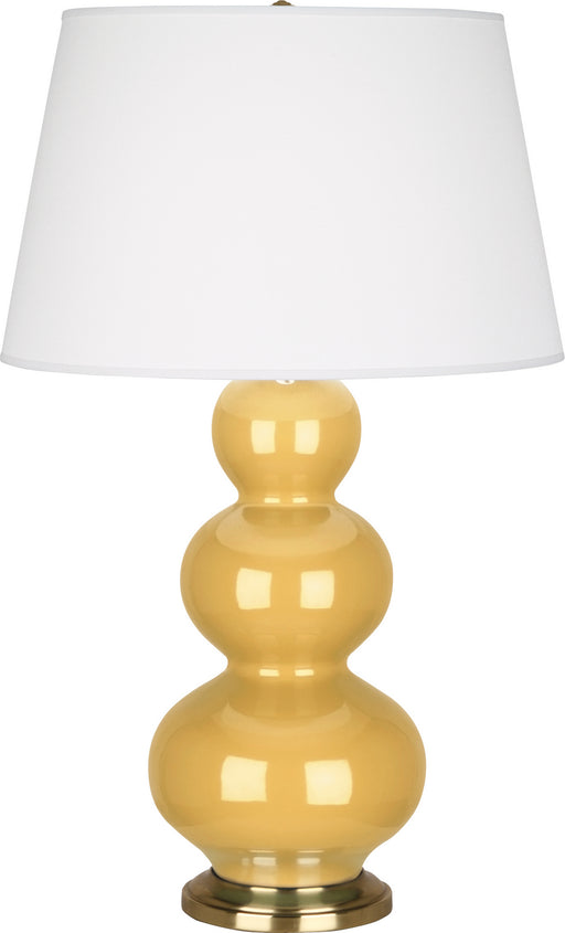 Robert Abbey - SU40X - One Light Table Lamp - Triple Gourd - Sunset Yellow Glazed Ceramic w/ Antique Brassed
