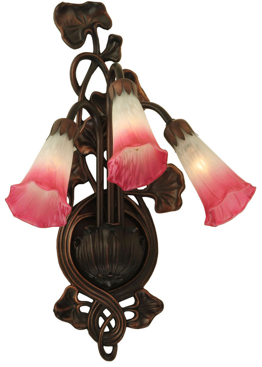 Meyda Tiffany - 11318 - Three Light Wall Sconce - Pink/White Pond Lily - Mahogany Bronze