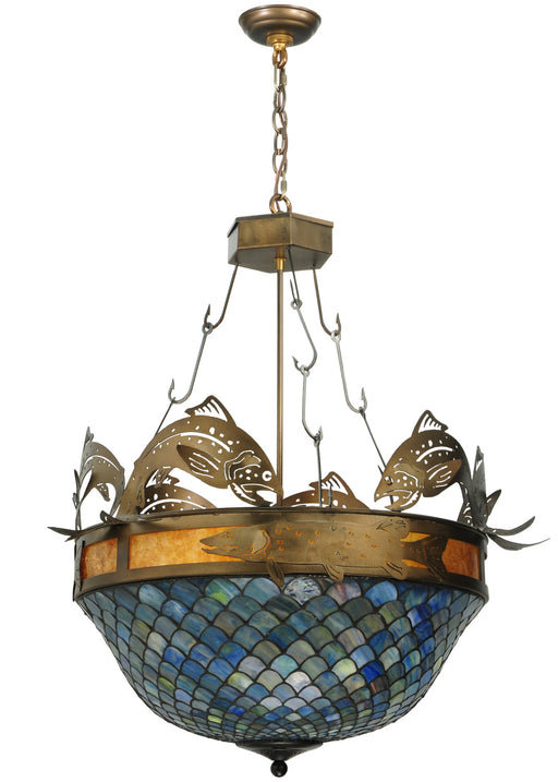 Meyda Tiffany - 124101 - Four Light Inverted Pendant - Fishscale - Antique Copper