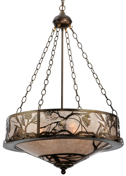 Meyda Tiffany - 124801 - Four Light Inverted Pendant - Whispering Pines - Antique Copper