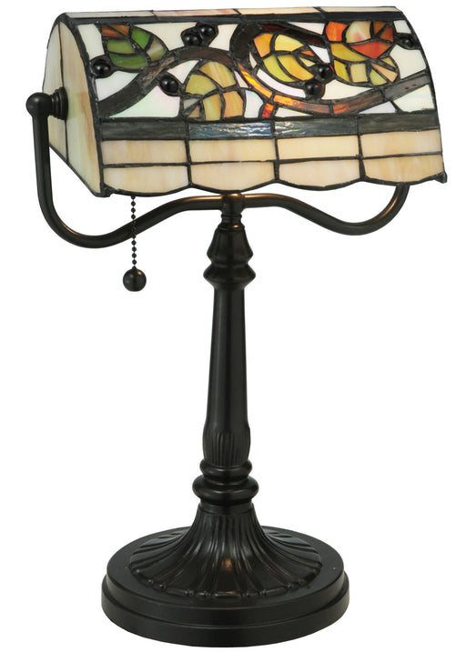 Meyda Tiffany - 130760 - One Light Banker`S Lamp - Vineyard - White Beige Green Peach Mahogany Bronze