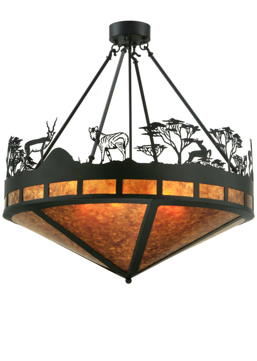 Meyda Tiffany - 130870 - Six Light Inverted Pendant - Serengeti - Black/Amber Mica