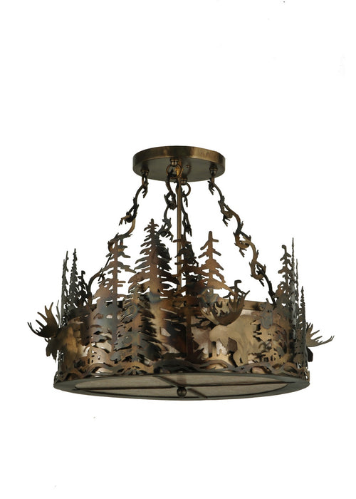 Meyda Tiffany - 132697 - Four Light Inverted Pendant - Moose At Dusk - Antique Copper,Burnished Copper