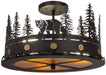 Meyda Tiffany - 134785 - Three Light Flushmount - Northwoods Bear At Dusk - Nickel,Natural Wood