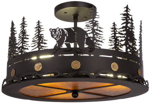 Meyda Tiffany - 134785 - Three Light Flushmount - Northwoods Bear At Dusk - Nickel,Natural Wood