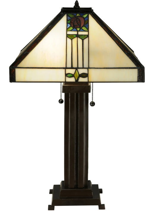 Meyda Tiffany - 139227 - Two Light Table Lamp - Pasadena Rose - Natural Wood