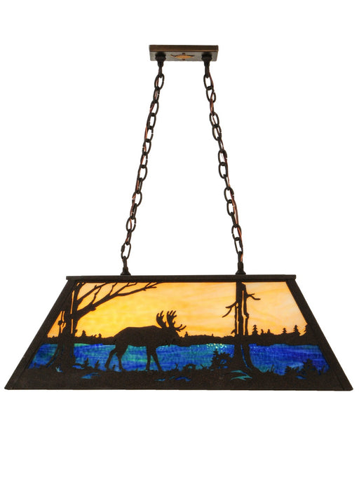 Meyda Tiffany - 142396 - Six Light Oblong Pendant - Moose At Lake - Dark Roast