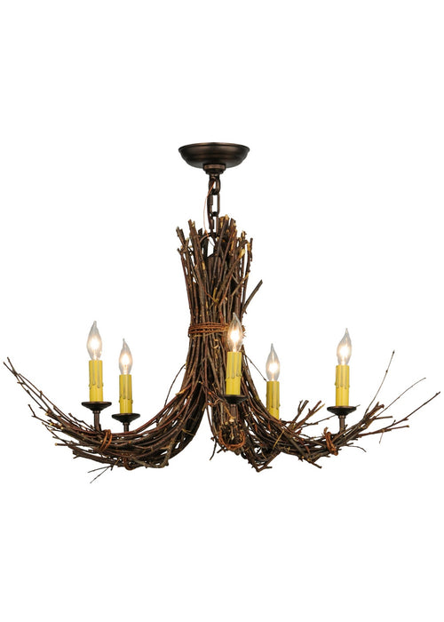 Meyda Tiffany - 145097 - Five Light Chandelier - Twigs - Natural Wood,Mahogany Bronze