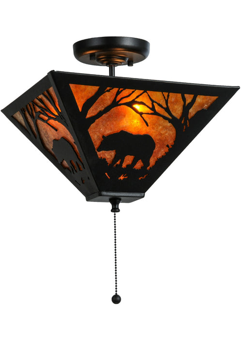 Meyda Tiffany - 147875 - Three Light Flushmount - Bear At Dawn - Black/Amber Mica