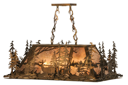 Meyda Tiffany - 148975 - Five Light Oblong Pendant - Deer Through The Trees - Antique Copper