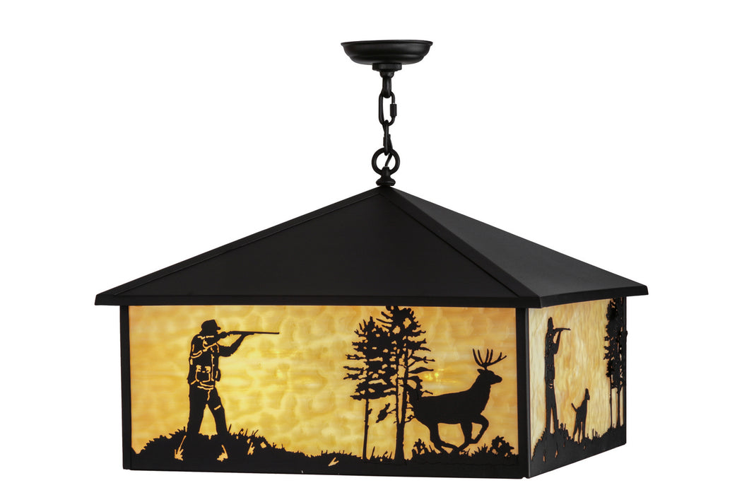 Meyda Tiffany - 150874 - Four Light Pendant - Quail & Deer Hunter - Timeless Bronze