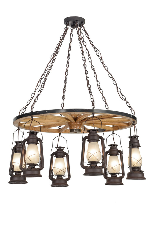 Meyda Tiffany - 151906 - Six Light Chandelier - Miner`S Lantern - Rust,Natural Wood