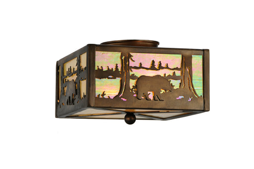 Meyda Tiffany - 16588 - Two Light Flushmount - Bear At Lake - Antique Copper