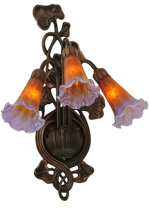 Meyda Tiffany - 17205 - Three Light Wall Sconce - Amber/Purple Pond Lily - Mahogany Bronze