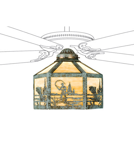Meyda Tiffany - 22345 - One Light Fan Light Shade - Fly Fisherman - Verdigris