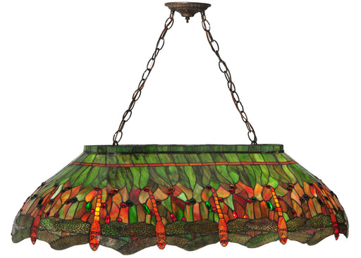 Meyda Tiffany - 28522 - Six Light Oblong Pendant - Tiffany Hanginghead Dragonfly - Oranger Red Green