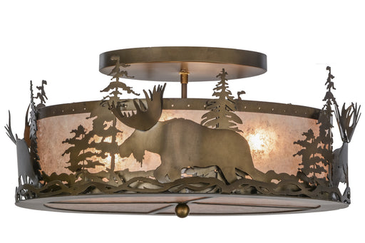 Meyda Tiffany - 51092 - Four Light Flushmount - Moose At Dusk - Antique Copper