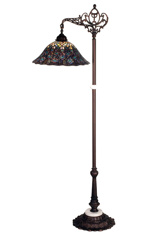 Meyda Tiffany - 65840 - One Light Bridge Arm Floor Lamp - Tiffany Peacock Feather - Mahogany Bronze