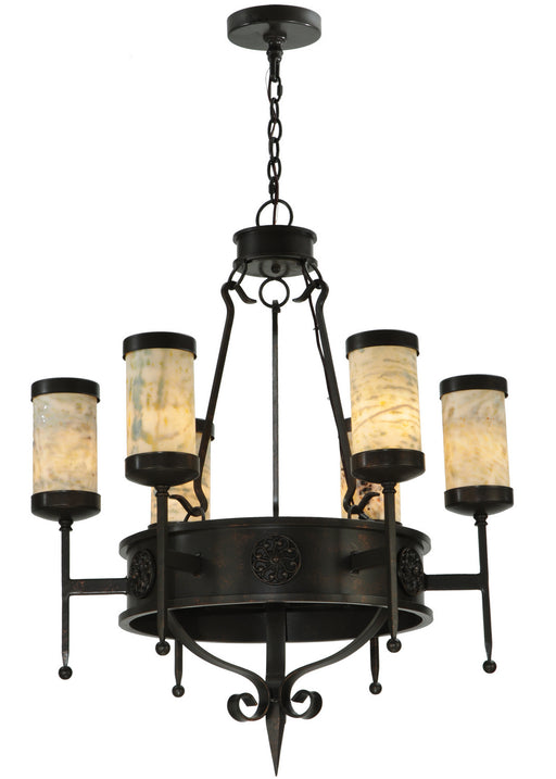 Meyda Tiffany - 135392 - Six Light Chandelier - Lorenzo - Gilded Tobacco Jade Stone Shades