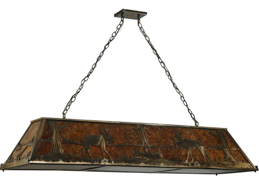 Meyda Tiffany - 136728 - Nine Light Oblong Pendant - Moose At Lake - Antique Copper