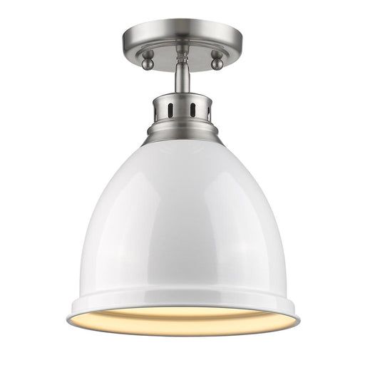 Golden - 3602-FM PW-WH - One Light Flush Mount - Duncan - Pewter