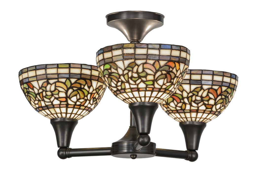 Meyda Tiffany - 154475 - Three Light Flushmount - Tiffany Turning Leaf - Craftsman Brown