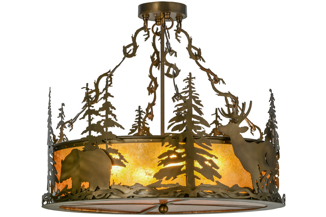 Meyda Tiffany - 154745 - Four Light Semi-Flushmount - Wildlife At Dusk - Antique Copper