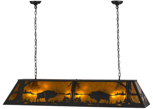 Meyda Tiffany - 156358 - Nine Light Oblong Pendant - Buffalo At Lake - Wrought Iron