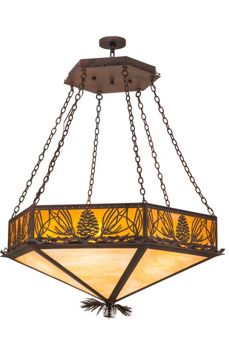 Meyda Tiffany - 160953 - Six Light Inverted Pendant - Mountain Pine - Rust,Wrought Iron