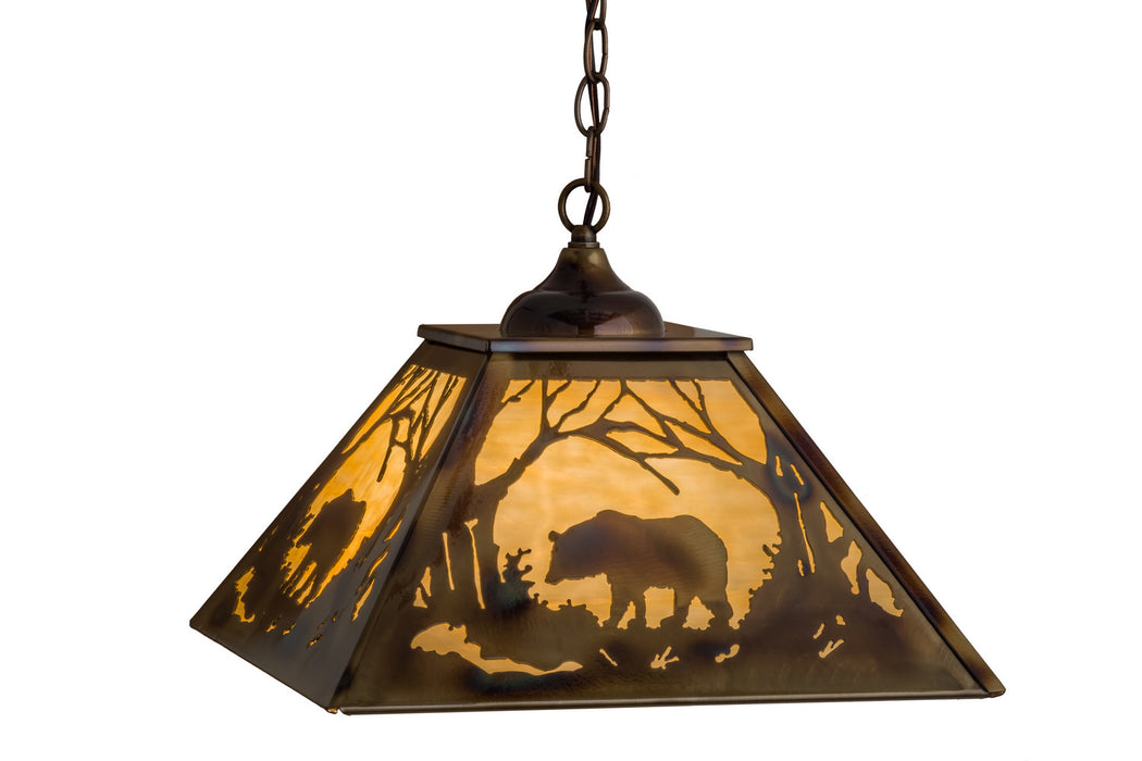 Meyda Tiffany - 164001 - Three Light Pendant - Bear At Dawn - Brass Tint,Burnished Brass