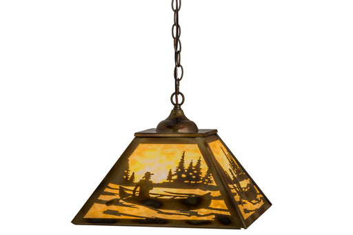 Meyda Tiffany - 164026 - Three Light Pendant - Canoe At Lake - Brass Tint,Burnished Brass