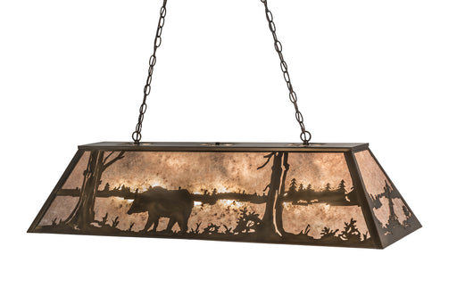 Meyda Tiffany - 51510 - Six Light Oblong Pendant - Bear At Lake - Antique Copper