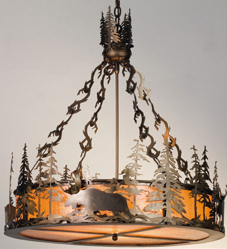 Meyda Tiffany - 98742 - Four Light Inverted Pendant - Moose At Dusk - Antique Copper
