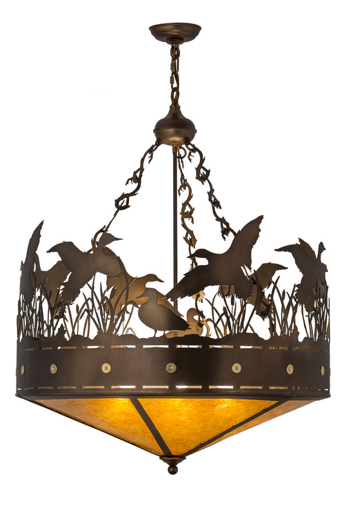 Meyda Tiffany - 50138 - Four Light Inverted Pendant - Ducks In Flight - Antique Copper