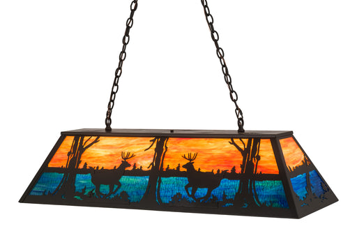 Meyda Tiffany - 176713 - Six Light Oblong Pendant - Deer At Lake - Timeless Bronze