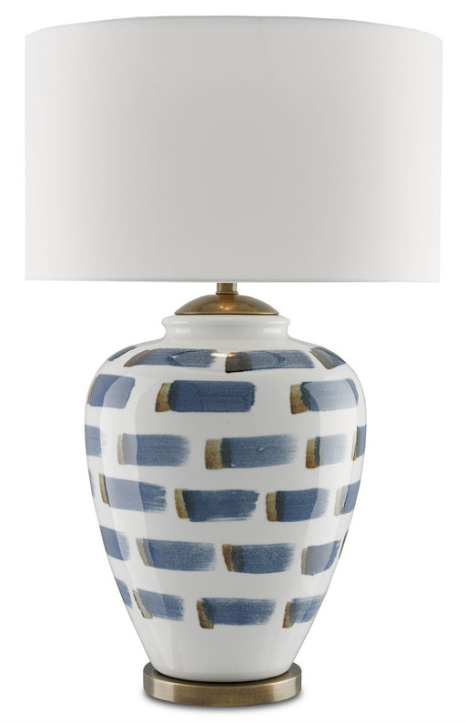 Currey and Company - 6000-0019 - One Light Table Lamp - Brushstroke - White/Blue/Antique Brass