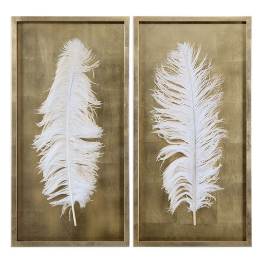 Uttermost - 04057 - Shadow Box S/2 - White Feathers - Gold Leaf