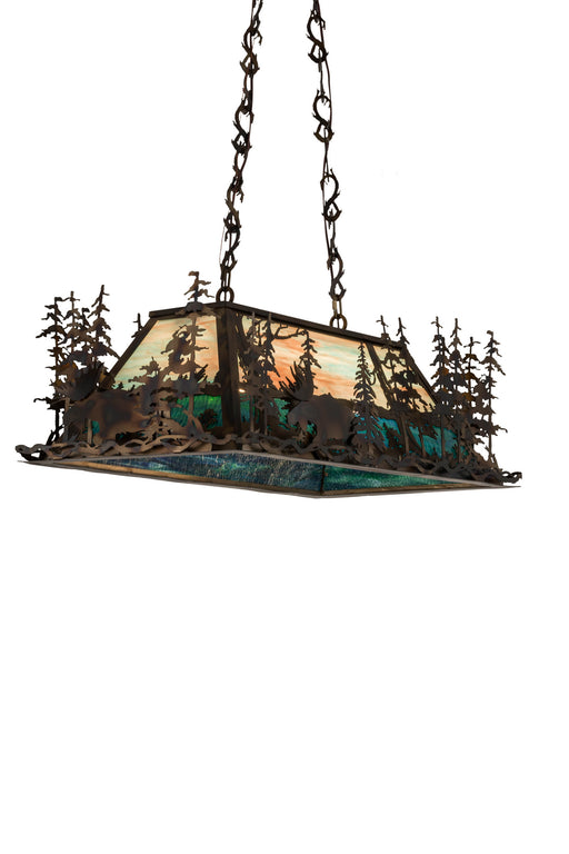 Meyda Tiffany - 178862 - Six Light Oblong Pendant - Moose At Dusk - Antique Copper,Burnished