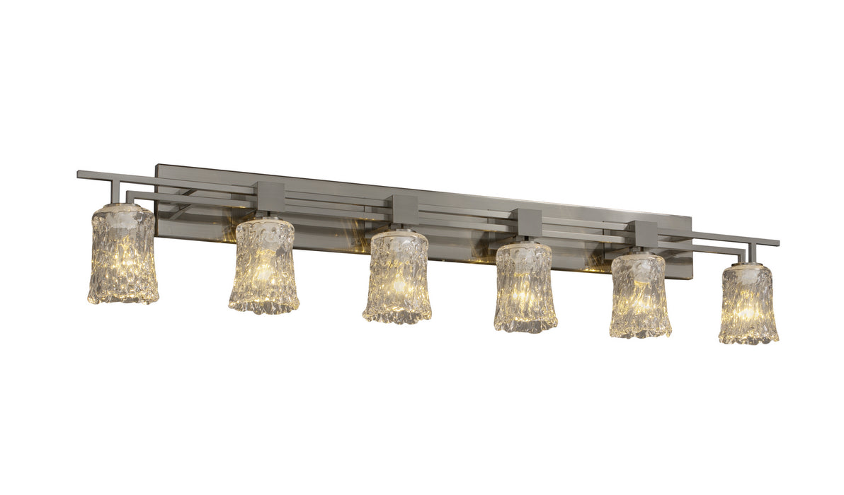 Justice Designs - GLA-8706-16-CLRT-NCKL - Six Light Bath Bar - Veneto Luce™ - Brushed Nickel