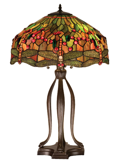 Meyda Tiffany - 31109 - Three Light Table Lamp - Tiffany Hanginghead Dragonfly - Mahogany Bronze