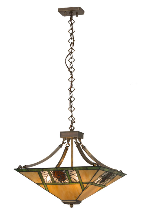 Meyda Tiffany - 181232 - Four Light Pendant - Pinecone Ridge - Antique Brass