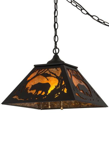 Meyda Tiffany - 185546 - Two Light Pendant - Bear At Dawn - Textured Black/Amber Mica