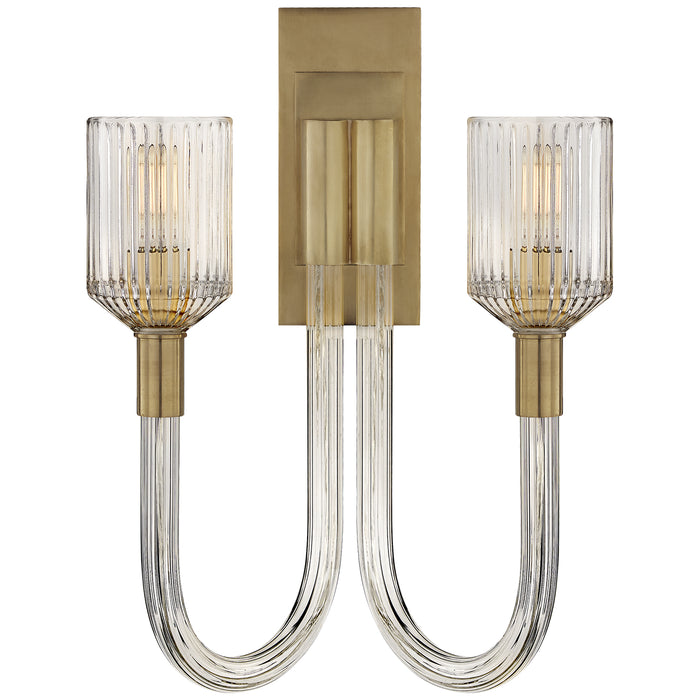 Visual Comfort - KW 2404CRB/AB - Two Light Wall Sconce - Reverie - Clear Ribbed Glass and Brass