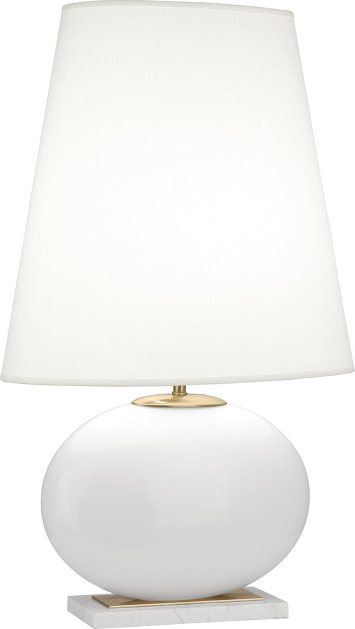 Robert Abbey - 483 - One Light Table Lamp - Raquel - White Glass w/ Modern Brass & White Marble